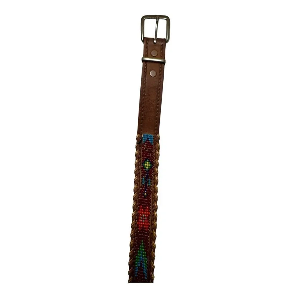 Vintage Kodiak Alaska Beaded Native American Leather‎ Brown Belt Men’s 28